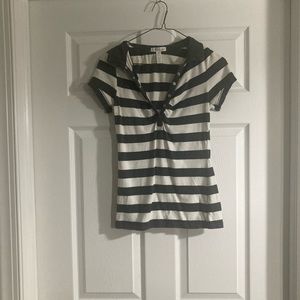 Ambiance Apparel Gray and White Stripe Polo, Size M